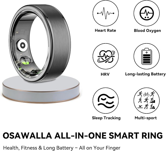 Smart Ring for Women Men,Fitness Ring with 24/7 Activity Tracking,Stress,Sleep Monitoring,No APP Subscription Fees,Compatible with iOS & Android, HarmonyOS Black, 13#