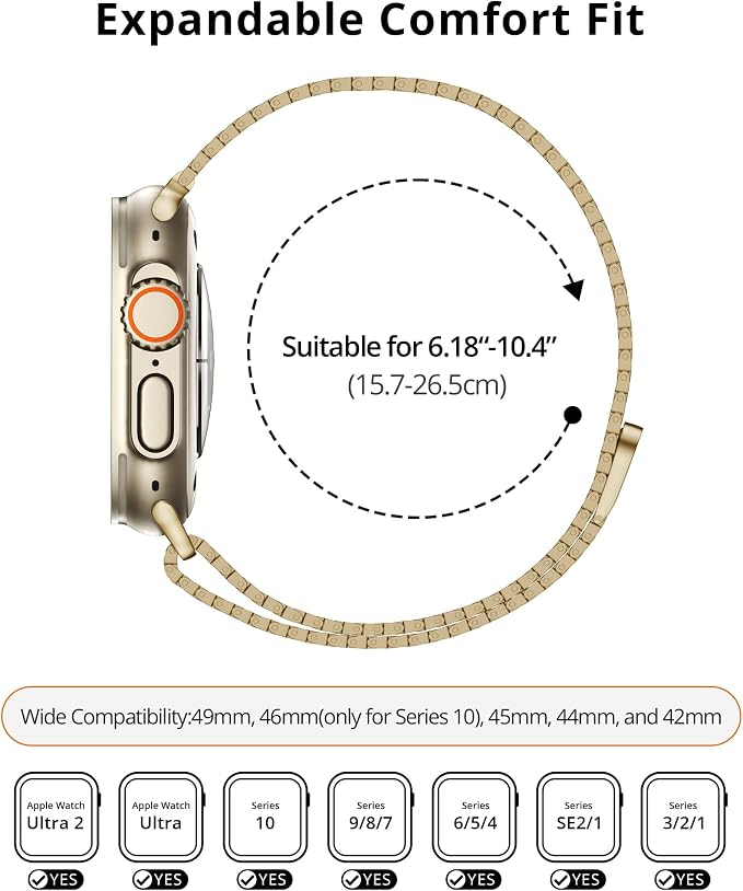 LULULOOK Milanese Mesh Loop Compatible with Apple Watch Band 49/46/45/44/42/41/40/38mm for Men Women, Stainless Steel Magnetic Buckle Strap for iWatch Ultra 3/2 Ultra Series 11 10 9 8 7 6 SE 5 4 3