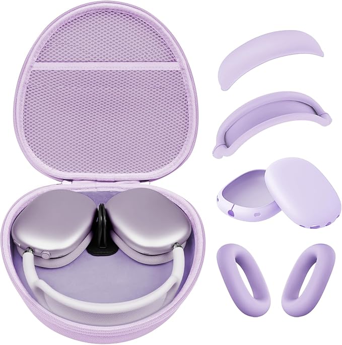 Hard Case for AirPods Max 2 Supports Sleep Mode,Travel Carrying Headphone Case with AirPods Max 2/1 Silicone Earpad Case/Ear Cups/Headband Cover,AirPod Max Protective Portable Storage Bag-Pastel Lilac