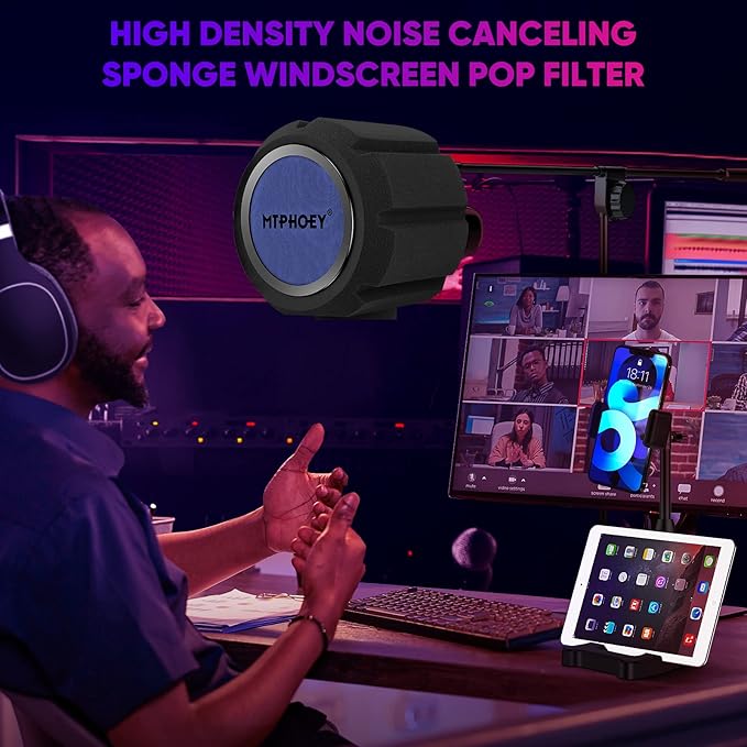 Microphone Windscreen Pop Filter with Gift Mic Stand&Phone Holder,Recording Shield，Mic Isolation Ball Sound-Absorbing Foam Windscreen for Large Mic, Studio Equipment Indoor & Outdoor Recording