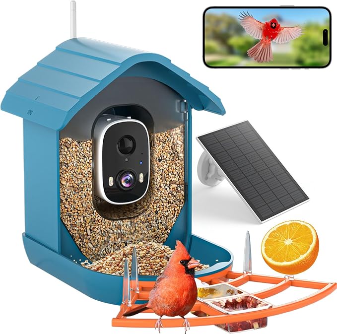Bird Feeder with Camera, AI Bird Identification, Full HD Live Video, Solar Powered, 2.4Ghz WiFi, Instant Arrival Alerts - Best Gifts for Bird Lover