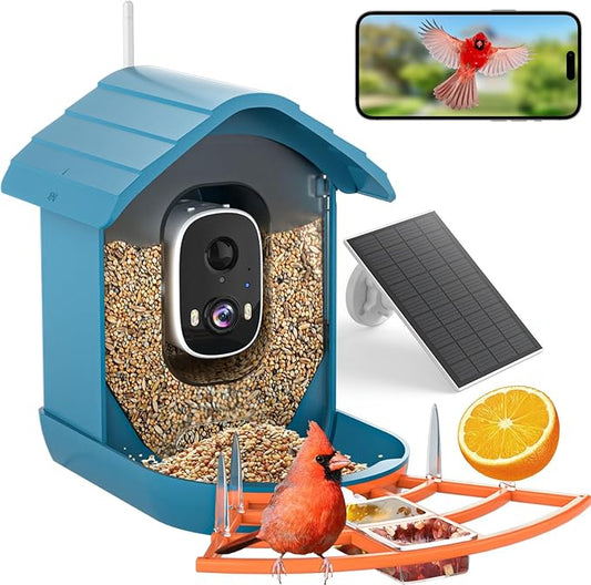 Bird Feeder with Camera, AI Bird Identification, Full HD Live Video, Solar Powered, 2.4Ghz WiFi, Instant Arrival Alerts - Best Gifts for Bird Lover