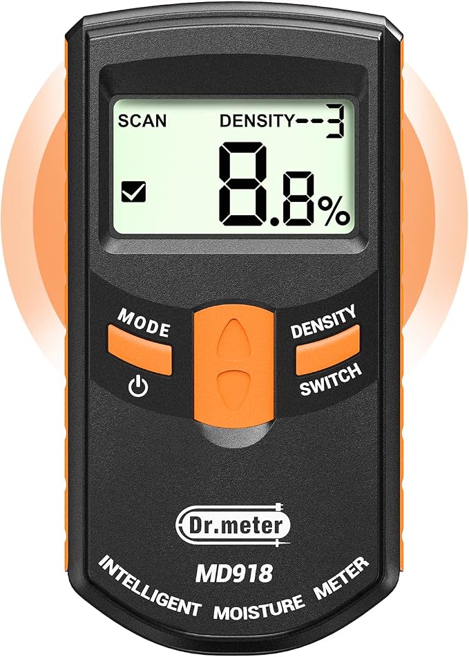 Dr.meter Pinless Wood Moisture Meter, Non-Destructive Moisture Detector for Wood Firewood, 4%-80% Measuring Range Digital Sensor Scanner (MD918)