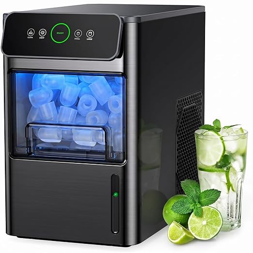 Silonn Ice Maker Coutertop - Portable Ice Cube Machine - 20lbs of Bullet Ice per Day, Makes Ice in 6 Minutes, Stainless Steel with Visible Water Level Window, Ideal for Kitchen, Office, and Camping