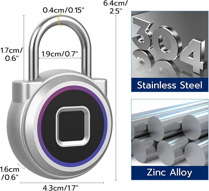 Gym Locker Padlock Fingerprint Padlock eLinkSmart Waterproof Keyless Smart Lock iOS Watch App Unlock View Record Combination Padlock for School Gym Locker Gun Case Field Box Colorful Acrylic