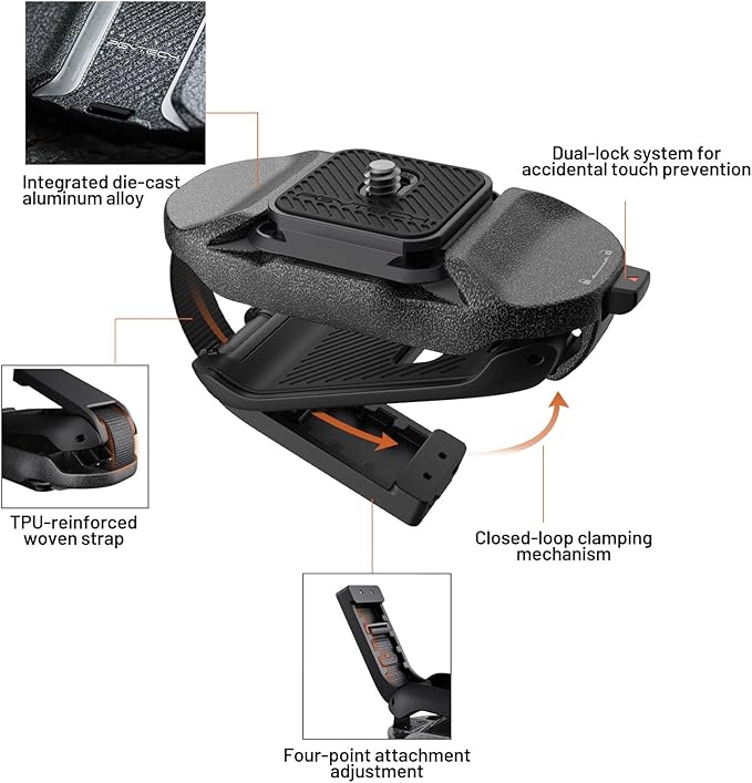 PGYTECH Beetle Camera Clip V2 with Plate, Quick Release Camera Backpack Clip, Arca-Swiss Compatible, SnapLock System for Sony/Nikon/Fuji/DSLR Cameras, Instant Mounting & Hands-Free, Black