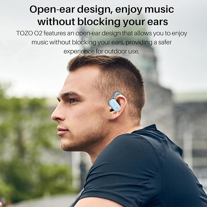 TOZO O2 True Open Ear Wireless Earbuds with Multi-Angle Adjustment, Bluetooth 5.3 Headphones with Bass Sound, Crystal-Clear Calls, 42 Hrs Playtime, Long-Lasting Comfort for Work, Driving, Sport Blue