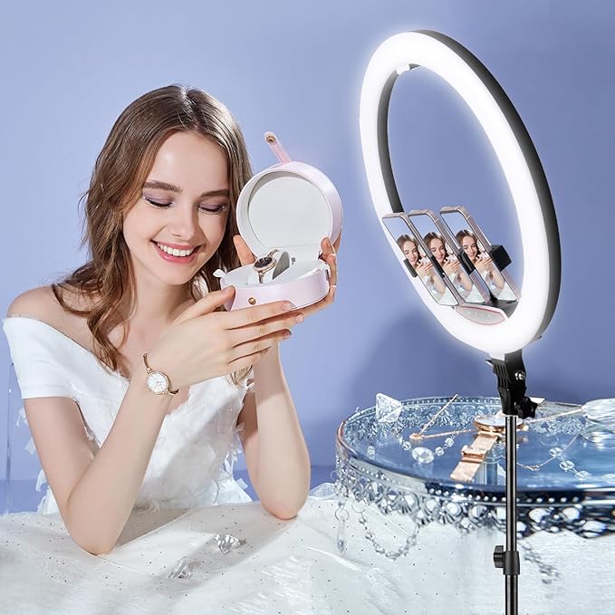 18 Inch Ring Light with Tripod Stand, Dimmable 58W 5500K LED Circle Light for TikTok/Live Stream/Makeup/YouTube with Carrying Bag,Compatible Camera and Phone