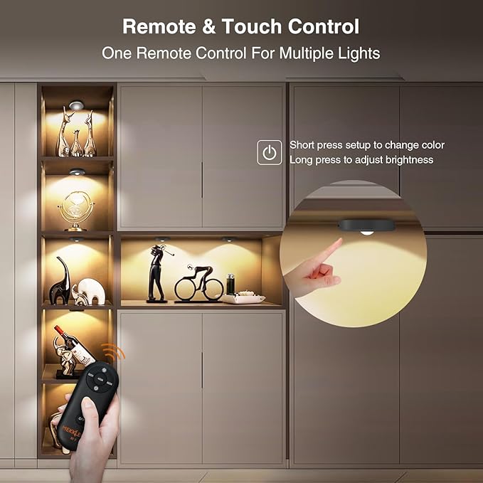 Puck Lights with Remote Control, Rechargeable Wireless Under Cabinet Lighting, 5 Pcs (Dark Grey) - Tap Push Touch Lights for Counter, Shelf, Bookcase