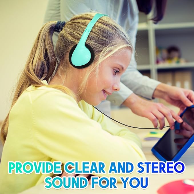 Frienda 48 Pack Classroom Headphones Bulk, Wired School Headsets for Students, Stereo Headphones with 3.5 mm Plug for Classroom, Online Learning, Library(Classic,Navy, Black, Red, Cyan)