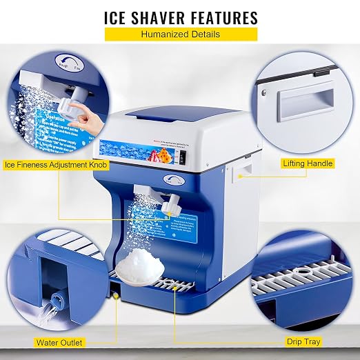 VEVOR 110V Electric Shaved Ice Machine 500W Snow Cone Maker Tabletop w/Adjustable Ice Texture, Ice Shaving Machine 265LBs/hr for Home and Commerical Use