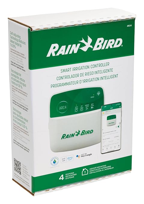 Rain Bird ARC4 App-Based Indoor Smart Irrigation WiFi Timer/Controller, 4-Zone/Station, EPA WaterSense Certified, Compatible with Alexa, Indoor 4-Station