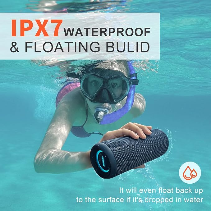 SOWO Portable Bluetooth Speaker, IPX7 Waterproof Wireless Bluetooth Speaker | Bassboom Technology, 25W Loud Stereo Sound, LED Light with TWS Pairing, 16H Playtime for Home and Outdoor -Blue