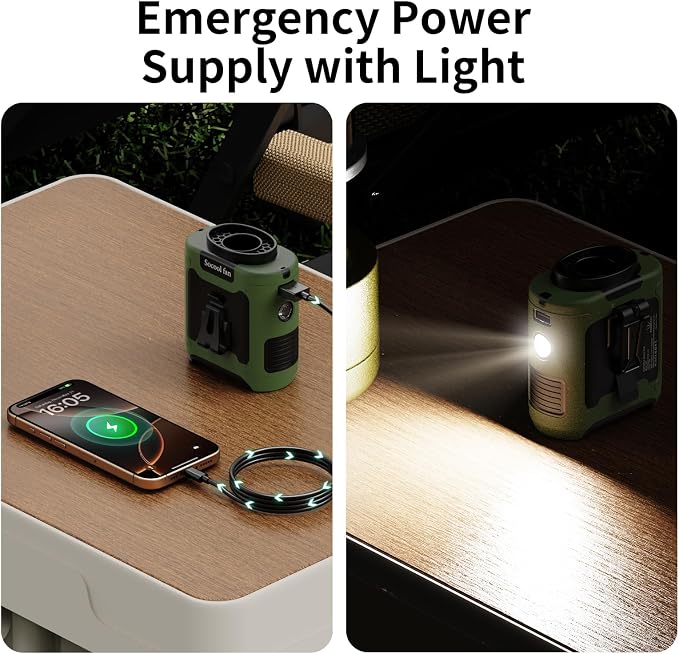 Socool 10000mAh Portable Waist Fan Clip on Wearable Belt Personal Fan Rechargeable Battery Operated With 5 Speeds & Flashlight Neck Hands-Free 40H Cooling For Outdoor Travel Camping Power Bank(Green)