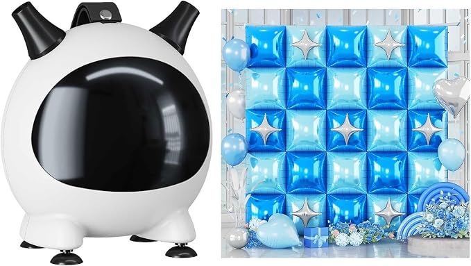 Electric Balloon Pump and 32PCS Blue Square Foil Balloon with Star Foil Balloon, 600W Dual Nozzle Air Pump & Metallic Light Blue Mixed Tunnel Arch Kit for Boy Birthday Baby Shower Graduation