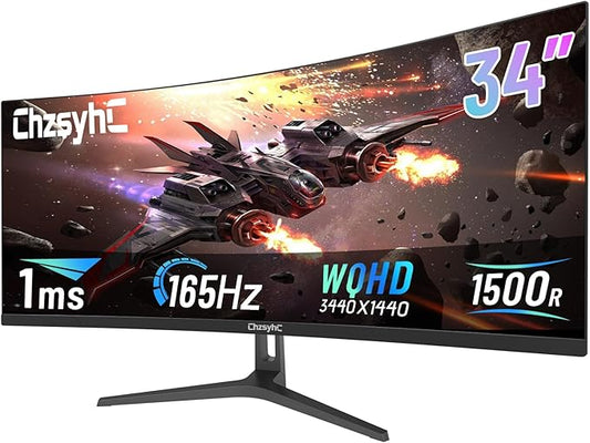 34 Inch Ultrawide Curved Gaming Monitor - WQHD 3440x1440p, 165Hz, 120% sRGB, FreeSync, VESA Mountable (DP&HDMI Cable Incl.) - Immersive PC Monitor for Gamers & Professionals, Black