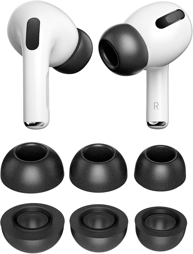 PZOZ 3 Pairs Replacement Ear Tips Compatible with Apple AirPods Pro & Pro 2nd (2022), Memory Foam Reducing Noise in-Ear Eartips Accessories (Fit in The Charging Case) (S/M/L, Black)