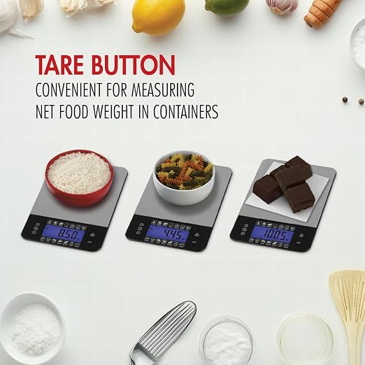 SmartHeart Premium Stainless Steel Digital Food Scale | Kitchen Scale for Meal Prep & Baking, Calorie & Carb Counter, 14 Foods, Tare, 11 lb, g/oz/lb/ml, Backlit LCD