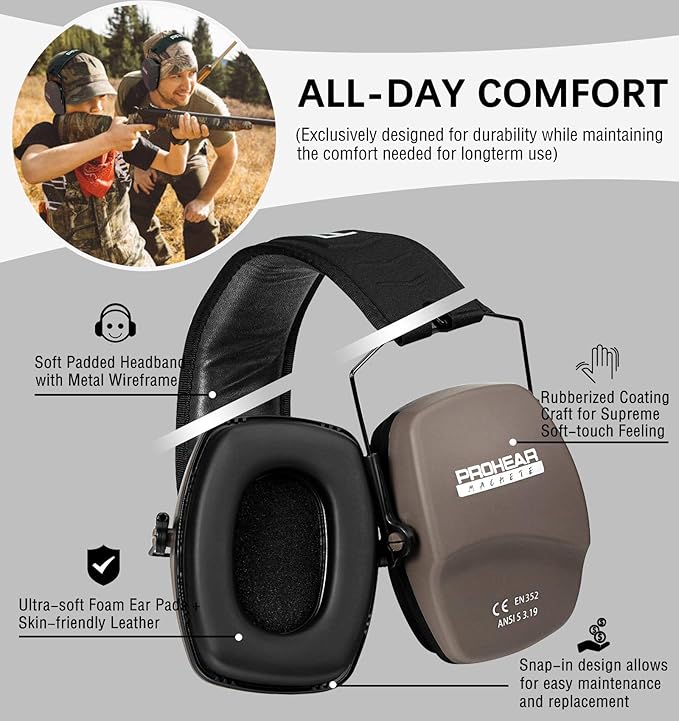 PROHEAR Ear Protection Safety Earmuffs for Shooting Noise Reduction Slim Hearing Protector