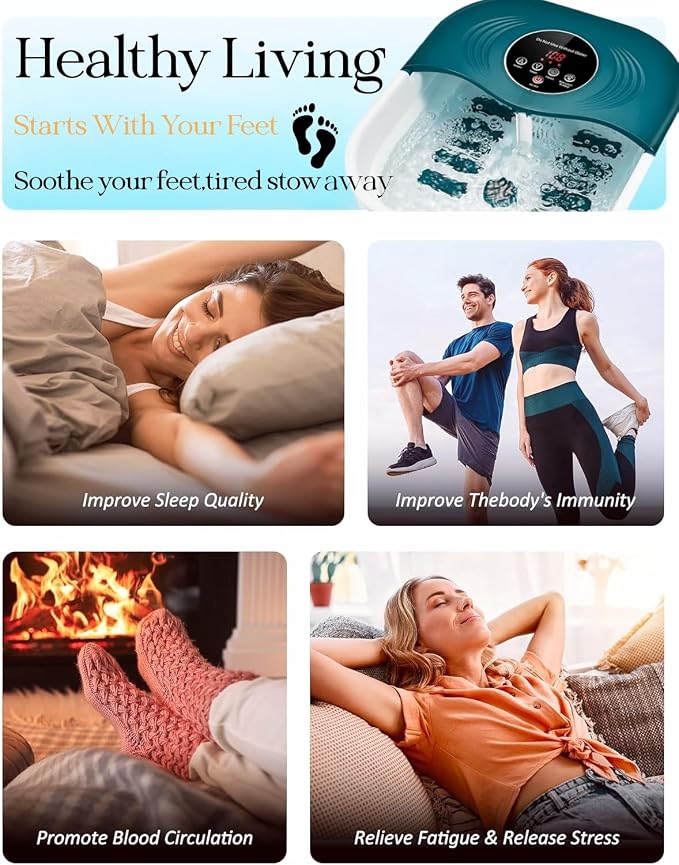 SPA4PIEDS Foot Spa Bath Massager with Heat, Bubble Jets, Red Light & Timer, Pedicure Foot Spa with 95-118℉ Temperature Control, 8 Shiatsu Rollers, Pumice Stone, Gift for Women,Men,Dad