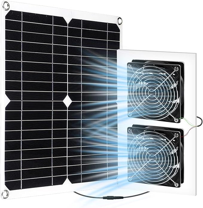 25W Solar Powered Fan for Chicken Coop Greenhouse Shed | Solar Exhaust Fan, Plug Play, Waterproof Ventilation, with On/Off Switch, Strong Airflow, For Dog House, Kennel, Attic, Barn