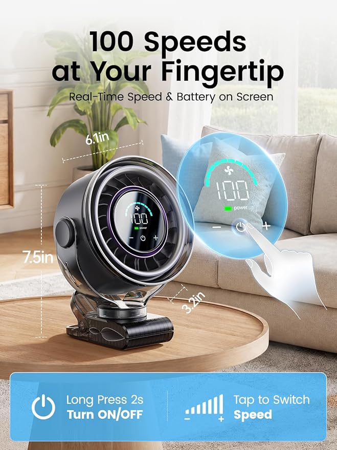Portable Mini Handheld Fan with Ice Cooler & 5.5 Inch Rechargeable Clip‑on Fan with LED Display & 360° Rotation
