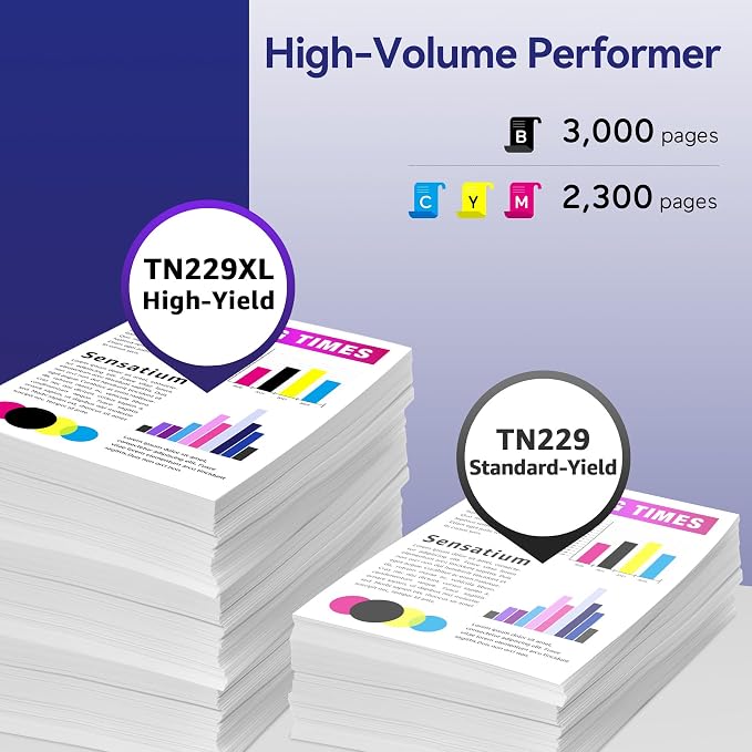 TN229XL Toner Cartridge Replacement for Brother TN229 TN229XL Toner Compatible with Brother MFC-L3780CDW HL-L3280CDW MFC-L3720CDW HL-L3220CDW HL-L3300CDW, High Yield 4-Pack (BK/C/M/Y)