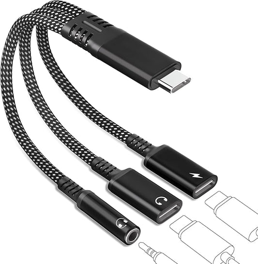 tavalmax USB C Splitter,USB C to 3.5mm Headphone and Charger Adapter,USB Type-C Digital Audio Headset/OTG Converter with 60W PD Fast Charging Dongle Cable for iPhone17/16, iPad, MacBook, Galaxy, Pixel