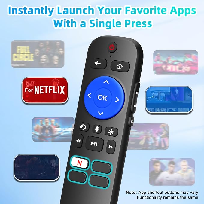 Replacement for Roku Voice Remote : Voice Remote Control for Roku TV, Audio Devices, Streaming Stick, Most Players with 4 Shortcuts & Easy Setup, Purple