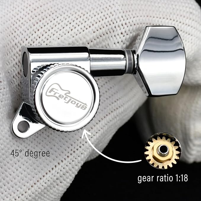 FRETJOYB 18:1 Guitar Locking Tuners 6 in line (6 Right) Tuning Pegs locking Strings Acoustic or Electric Guitar Tuning Keys Machine Heads Replacement-Chrome