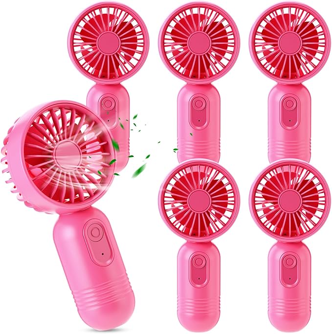 Rossesay 6 Pcs Mini Portable Fan Bulk Cute Handheld Lightweight Small Little Personal Hand Eyelash Fan 3 Speeds USB Rechargeable for Women Men Indoor Outdoor Makeup Travel (Rose Red)