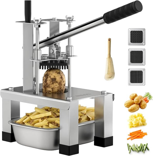 French Fry Cutterr,Professional Potato Cutter Slicer with 3/8", 1/2", 1/4" Stainless Steel Blades Stainless Steel Vegetable Chopper for Potato,Carrot,Cucumber,Onion,Home Use