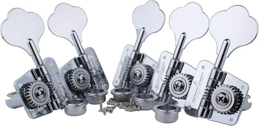 Guyker Bass Tuners (3R + 2L) - 1:20 Ratio Open Gear Tuning Key Pegs Machine Head Replacement for Electric Jazz Guitar Bass or Precision Instruments - GK530 Chrome