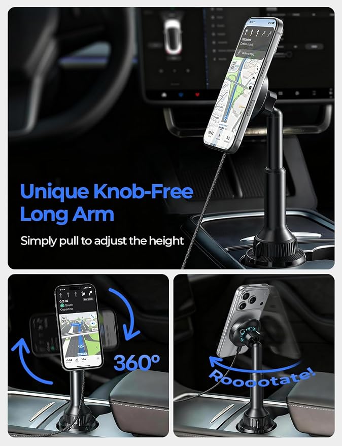 LISEN for Qi2.2 25W MagSafe Car Mount Charger Cup Holder Mount, [Designed for iPhone] Cooling Magnetic Wireless Car Charger, Cup Holder Phone Holders 25W for iPhone 17 16, 15W for iPhone 15 14 13 12