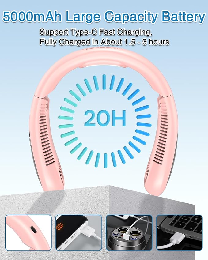 Neck Air Conditioner, Portable Neck Fan with Cooling Plate 360°Cooling Airflow, 5000mah Rechargeable USB Fan Hands Free Bladeless Wearable Foldable Mini Fan for Men Women Home Office Outdoor