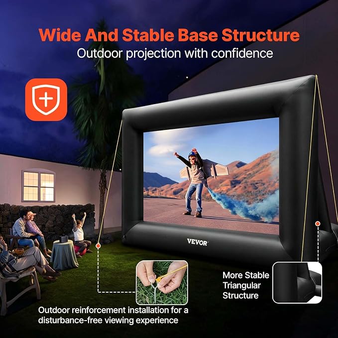 VEVOR Inflatable Projector Screen for Outdoor Use with 350W Air Blower, Oxford Fabric Material, Supports Front/Rear Projection,Black
