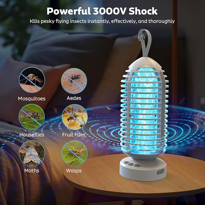 OnBeam Bug Zapper Outdoor, Mosquito Zapper Indoor Electric Fly Zapper Rechargeable Mosquito Killer with Color Changing LED Lights, Auto On/Off, 4000mAh Fly Trap for Home Backyard, Patio, Camping