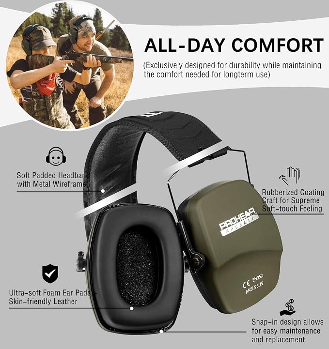 PROHEAR Ear Protection Safety Earmuffs for Shooting Noise Reduction Slim Hearing Protector