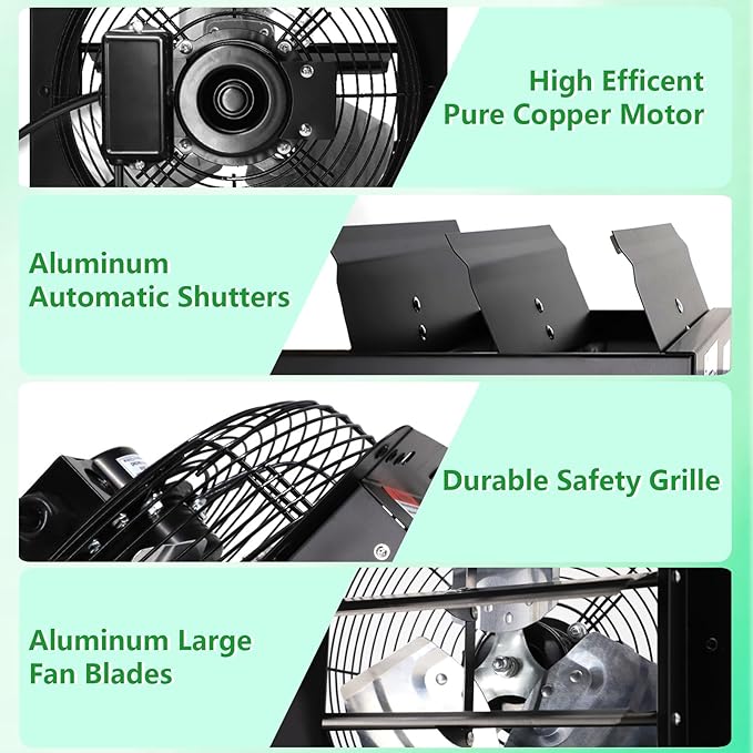 Shutter Exhaust Fan, 14 in Wall Mount Ventilation Fan w/Speed Controller Attic Vent Fan for Chicken Coops, Greenhouse, Gable, Barn, Garage, Shed Ventilator 1088 CFM,1700 RPM