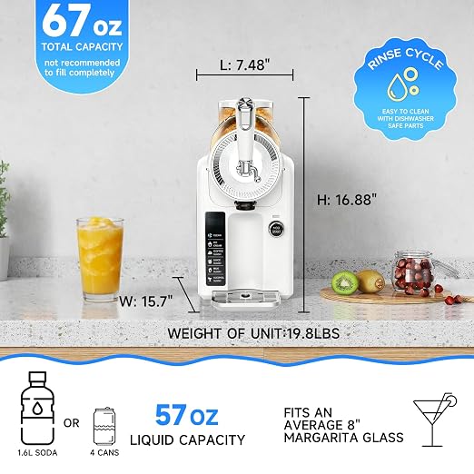 Slushie Machine for Home, No Ice Needed Slushy Machine & Frozen Drink Machine, 6 Presets, Real-Time Temp Display, Auto-Clean Slushy Maker Machine for Margaritas, Frappes, Milkshakes, Party Size(White)