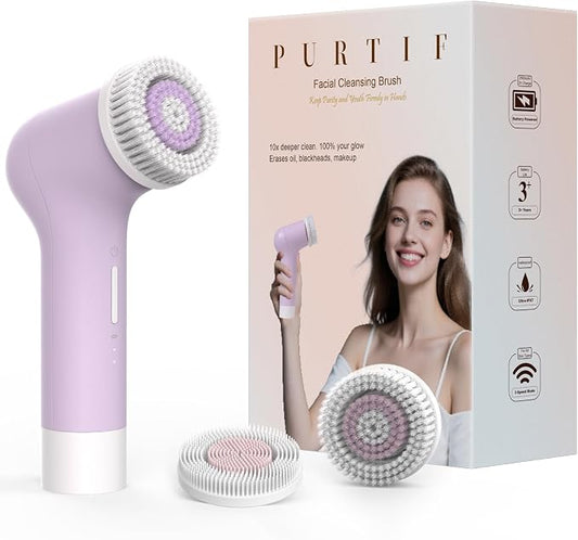 Electric Facial Cleansing Brush,Rechargeable Face Wash Machine,Bristle & Silicone Face Scrubber exfoliator,3 Dual-Ring Rotating Speeds,Waterproof, Exfoliating & Massage,for Women & Men Skincare