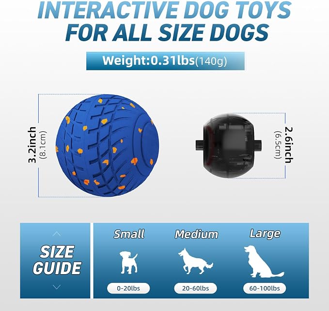 HETOO Smart Interactive Dog Ball with Remote Control, 3.2 Inch Blue | ETPU, Waterproof, for Indoor/Outdoor, 3 Modes, 2-3h Battery Life, Smart/ Bouncing/ Rolling/ Vibrating, for Medium/ Large Dogs