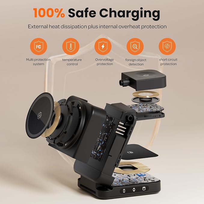 Wireless Charger 3 in 1, Foldable Charging Station for Apple Samsung Multi Devices Charging, Magnetic Charging Stand, Portable Travel Fast 15W Charger Station for iPhone, TWS, iWatch (Black)