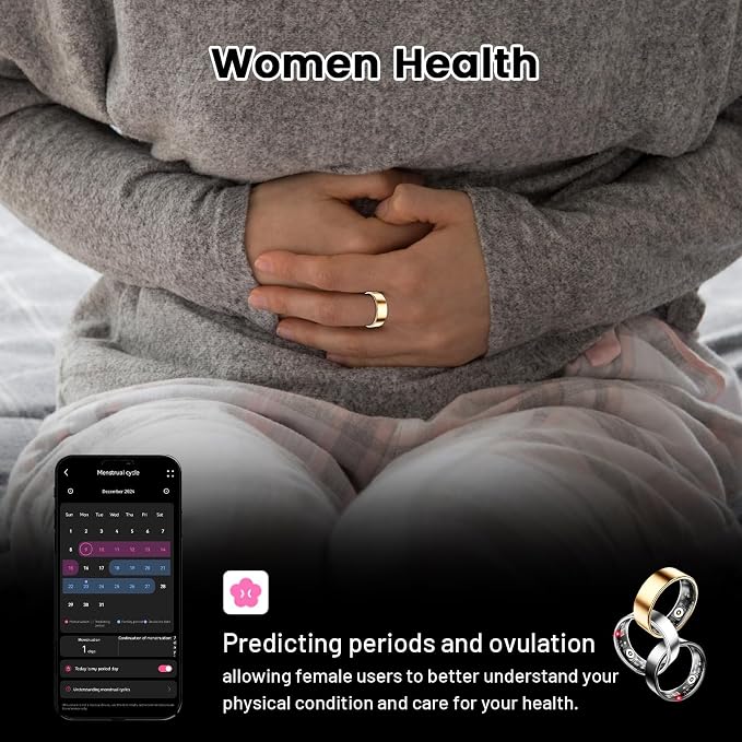 Mirlray Smart Ring for Women & Men, Smart Ring Health Tracker, Blood Oxygen & Heart Rate Monitor, Long Lasting Battery Sleep Ring, Waterproof Fitness Ring (Rose Gold, 7)