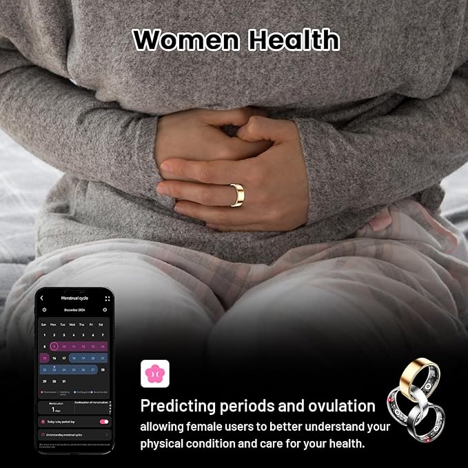 Mirlray Smart Ring for Women & Men, Smart Ring Health Tracker, Blood Oxygen & Heart Rate Monitor, Long Lasting Battery Sleep Ring, Waterproof Fitness Ring (Silver, 10)
