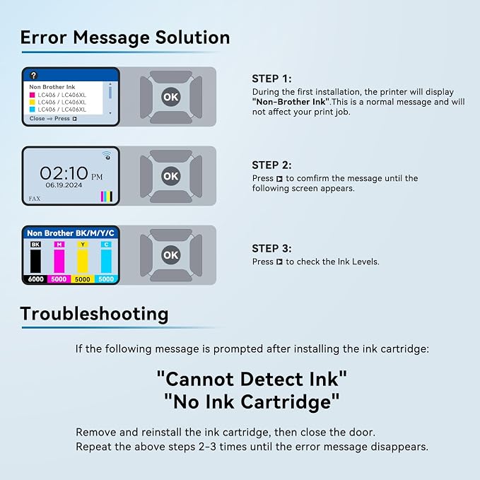 LC406XL LC406 Ink Cartridges Compatible for Brother LC 406XL LC 406 XL LC 406 Ink for MFC-J4335DW MFC-J5855DW MFC-J6555DW MFC-J4535DW MFC-J6955DW MFC-J4345DW MFC-J5955DW Printer (5 Pack, 2 BK/C/M/Y)