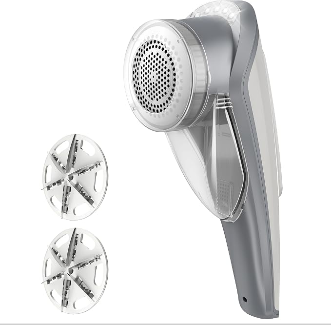 MR.SIGA Fabric Shaver and Lint Remover with 2 Speeds, Rechargeable Electric Lint Fuzz Remover with LED Lights and 2 Replaceable 6-Leaf Blades, Cream/Gray