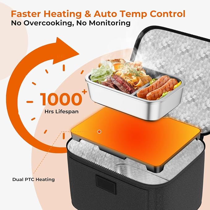 Electric Heated Lunch Box - Small Food Warmer For Men And Women, Mini Portable Travel Microwave, 12V/24V/110V 3-In-1 Self Heating Oven For Car, Truck, Office