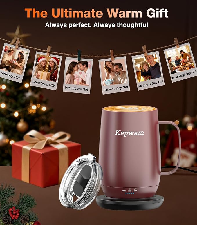 Kepwam Smart Heated Coffee Mug T2-Plus, 20oz Rechargeable Self Heating Coffee Mug with 8-Hour Battery & Temp Control, Perfect Coffee Warmer Gift for Men Women