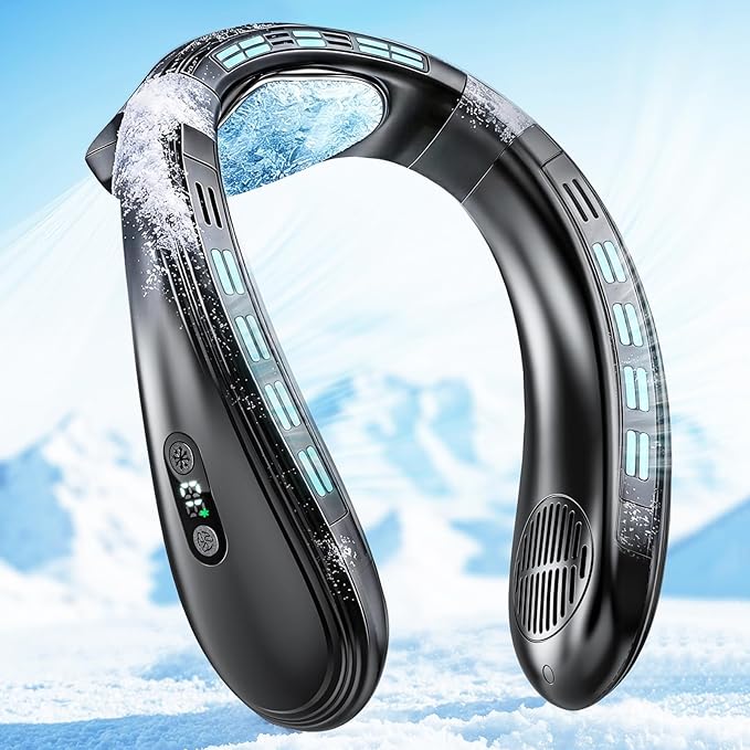 Neck Air Conditioner Portable, Neck Fan with Large Cooling Plate & NTC Control,Upward & Downward Back Airflow, 6000mAh Bladeless Wearable Fan for Outdoor, Travel, Office, Golf (Black)